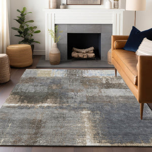 HomeRoots 5' Stylish Khaki and Brown Abstract Area Rug - Washable, Durable for Indoor & Outdoor Spaces 5' X 8' 609293