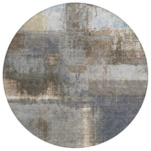 HomeRoots 5' Stylish Khaki and Brown Abstract Area Rug - Washable, Durable for Indoor & Outdoor Spaces 8' Round 609294