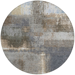 HomeRoots 5' Stylish Khaki and Brown Abstract Area Rug - Washable, Durable for Indoor & Outdoor Spaces 8' Round 609294
