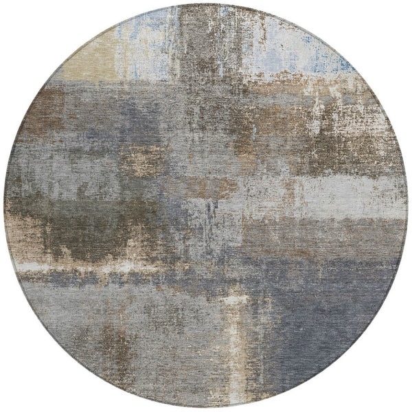 HomeRoots 5' Stylish Khaki and Brown Abstract Area Rug - Washable, Durable for Indoor & Outdoor Spaces 8' Round 609294