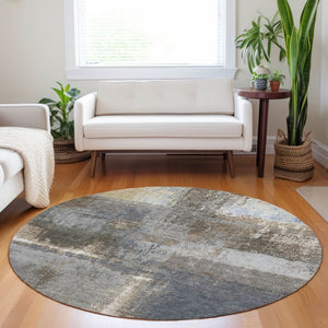 HomeRoots 5' Stylish Khaki and Brown Abstract Area Rug - Washable, Durable for Indoor & Outdoor Spaces 8' Round 609294