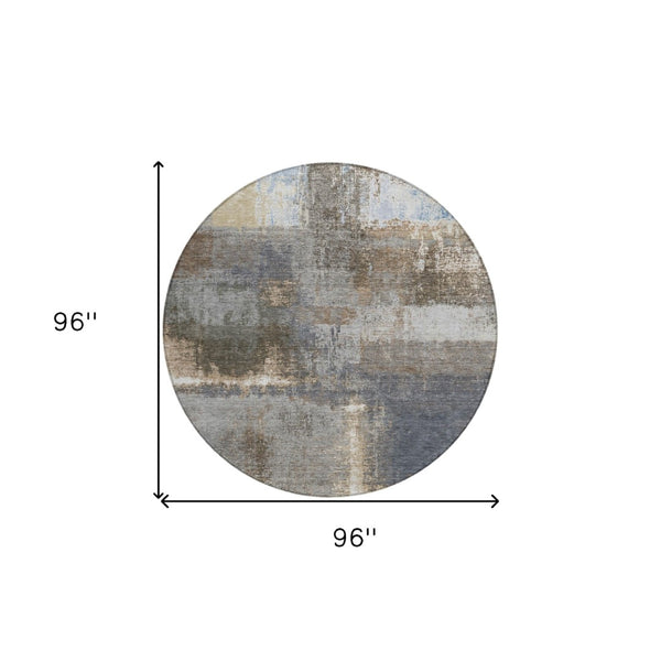HomeRoots 5' Stylish Khaki and Brown Abstract Area Rug - Washable, Durable for Indoor & Outdoor Spaces 8' Round 609294
