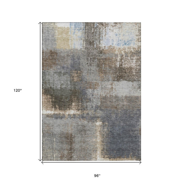 HomeRoots 5' Stylish Khaki and Brown Abstract Area Rug - Washable, Durable for Indoor & Outdoor Spaces 8' X 10' 609295
