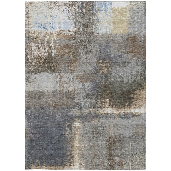 HomeRoots 5' Stylish Khaki and Brown Abstract Area Rug - Washable, Durable for Indoor & Outdoor Spaces 9' X 12' 609296