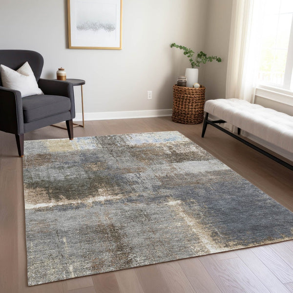 HomeRoots 5' Stylish Khaki and Brown Abstract Area Rug - Washable, Durable for Indoor & Outdoor Spaces 9' X 12' 609296