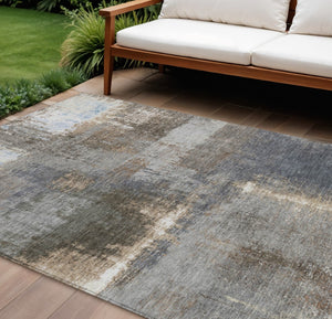 HomeRoots 5' Stylish Khaki and Brown Abstract Area Rug - Washable, Durable for Indoor & Outdoor Spaces 10' X 14' 609297