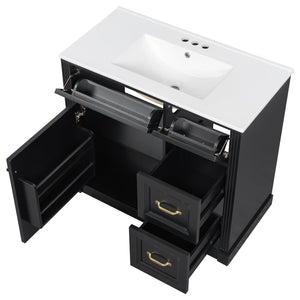English Elm 36 Inch Bathroom Vanity With Sink & Soft-Close Drawers - Modern Black Cabinet For Smart Storage N725P336549B