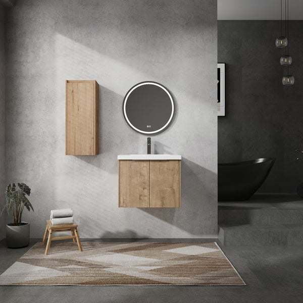 English Elm 24" Wall-Mounted Bathroom Vanity Set With Resin Sink & Side Cabinet – Soft-Close Doors, Modern Design W999S00217