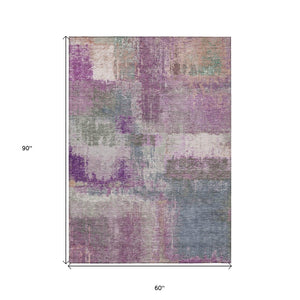 HomeRoots 5' Vibrant Lavender and Purple Abstract Area Rug - Washable Design for Indoor and Outdoor Spaces 5' X 8' 609305