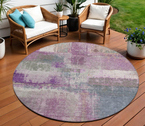 HomeRoots 5' Vibrant Lavender and Purple Abstract Area Rug - Washable Design for Indoor and Outdoor Spaces 8' Round 609306