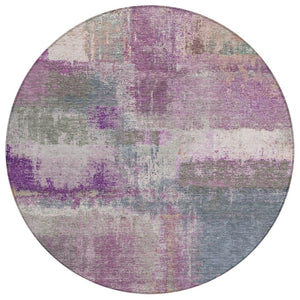 HomeRoots 5' Vibrant Lavender and Purple Abstract Area Rug - Washable Design for Indoor and Outdoor Spaces 8' Round 609306