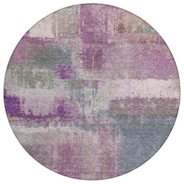 HomeRoots 5' Vibrant Lavender and Purple Abstract Area Rug - Washable Design for Indoor and Outdoor Spaces 8' Round 609306