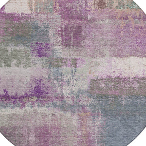 HomeRoots 5' Vibrant Lavender and Purple Abstract Area Rug - Washable Design for Indoor and Outdoor Spaces 8' Round 609306
