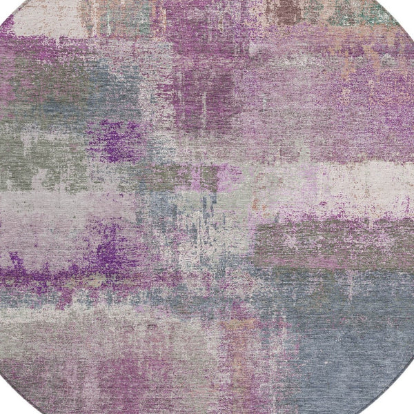 HomeRoots 5' Vibrant Lavender and Purple Abstract Area Rug - Washable Design for Indoor and Outdoor Spaces 8' Round 609306