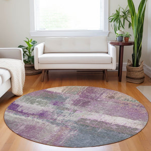 HomeRoots 5' Vibrant Lavender and Purple Abstract Area Rug - Washable Design for Indoor and Outdoor Spaces 8' Round 609306