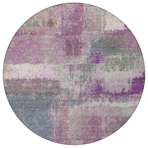 HomeRoots 5' Vibrant Lavender and Purple Abstract Area Rug - Washable Design for Indoor and Outdoor Spaces 8' Round 609306