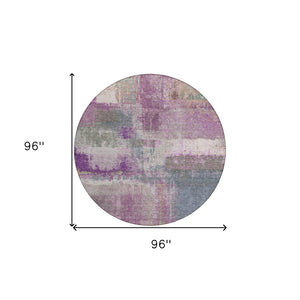 HomeRoots 5' Vibrant Lavender and Purple Abstract Area Rug - Washable Design for Indoor and Outdoor Spaces 8' Round 609306