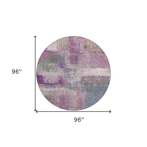 HomeRoots 5' Vibrant Lavender and Purple Abstract Area Rug - Washable Design for Indoor and Outdoor Spaces 8' Round 609306