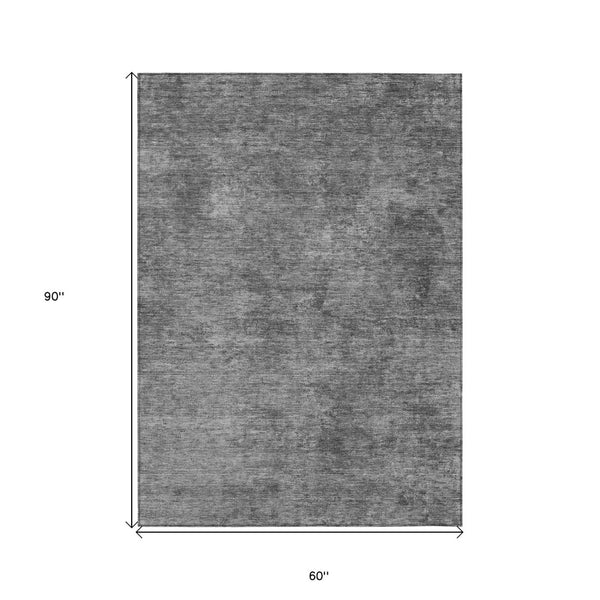 HomeRoots 5' Modern Abstract Gray and Smoky Black Washable Area Rug for Indoor and Outdoor Spaces 5' X 8' 609317