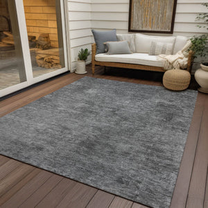 HomeRoots 5' Modern Abstract Gray and Smoky Black Washable Area Rug for Indoor and Outdoor Spaces 5' X 8' 609317