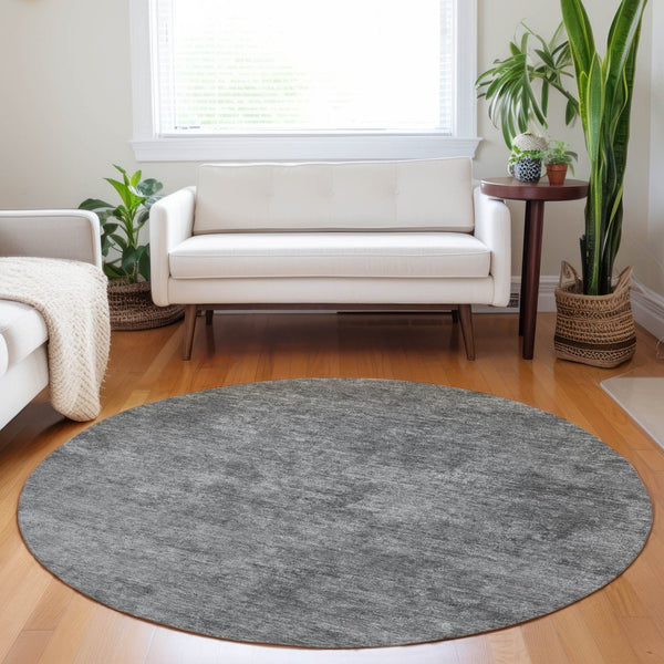 HomeRoots 5' Modern Abstract Gray and Smoky Black Washable Area Rug for Indoor and Outdoor Spaces 8' Round 609318