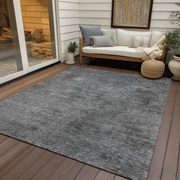 HomeRoots 5' Modern Abstract Gray and Smoky Black Washable Area Rug for Indoor and Outdoor Spaces 9' X 12' 609320