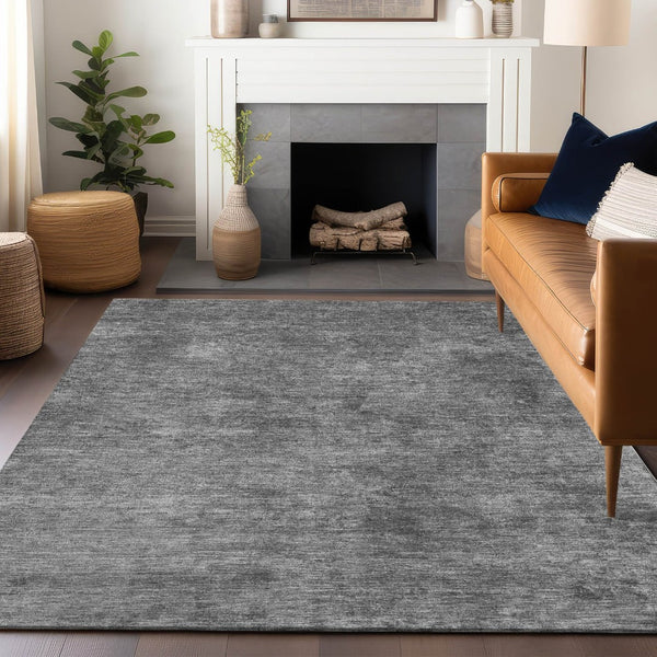 HomeRoots 5' Modern Abstract Gray and Smoky Black Washable Area Rug for Indoor and Outdoor Spaces 9' X 12' 609320