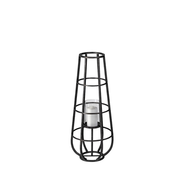 HomeRoots 30" Black Distressed Geometric Metal Lantern Candle Holder – Stylish Ambient Light for Any Space 609326