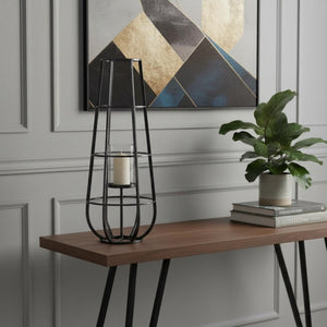 HomeRoots 30" Black Distressed Geometric Metal Lantern Candle Holder – Stylish Ambient Light for Any Space 609326