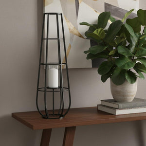 HomeRoots 40" Black Distressed Geometric Metal Lantern Candle Holder - Handmade Decor for Any Room or Event 609327