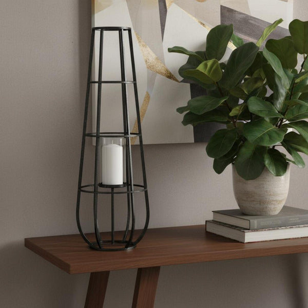 HomeRoots 40" Black Distressed Geometric Metal Lantern Candle Holder - Handmade Decor for Any Room or Event 609327