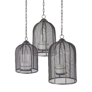 HomeRoots Set of Three Distressed Black Geometric Metal Lanterns – Stylish Candle Holders for Home Decor 609329