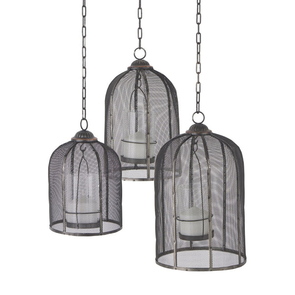 HomeRoots Set of Three Distressed Black Geometric Metal Lanterns – Stylish Candle Holders for Home Decor 609329