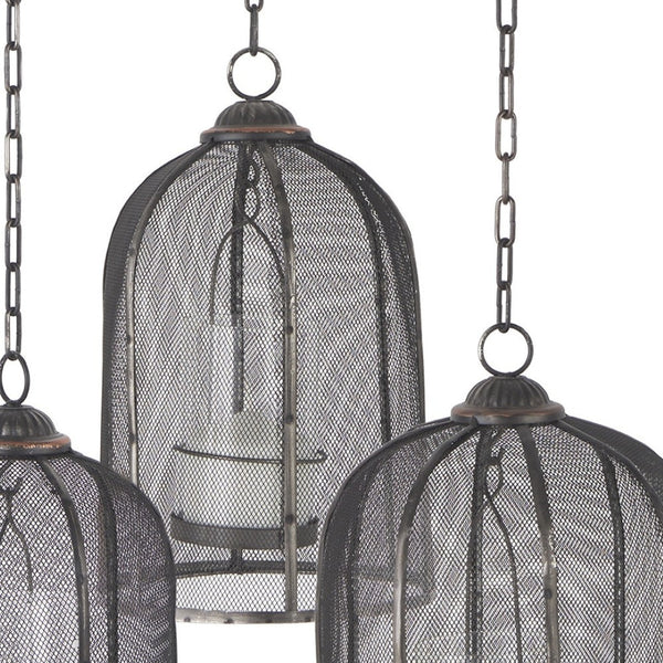 HomeRoots Set of Three Distressed Black Geometric Metal Lanterns – Stylish Candle Holders for Home Decor 609329