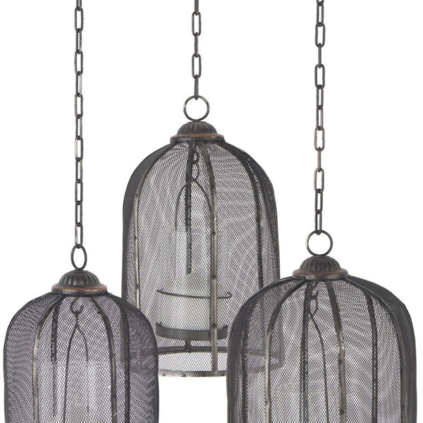 HomeRoots Set of Three Distressed Black Geometric Metal Lanterns – Stylish Candle Holders for Home Decor 609329