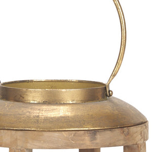 HomeRoots 26" Handcrafted Geometric Wood and Metal Lantern - Distressed Finish for Warm Ambiance & Style 609333