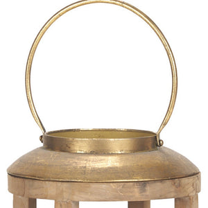 HomeRoots 26" Handcrafted Geometric Wood and Metal Lantern - Distressed Finish for Warm Ambiance & Style 609333
