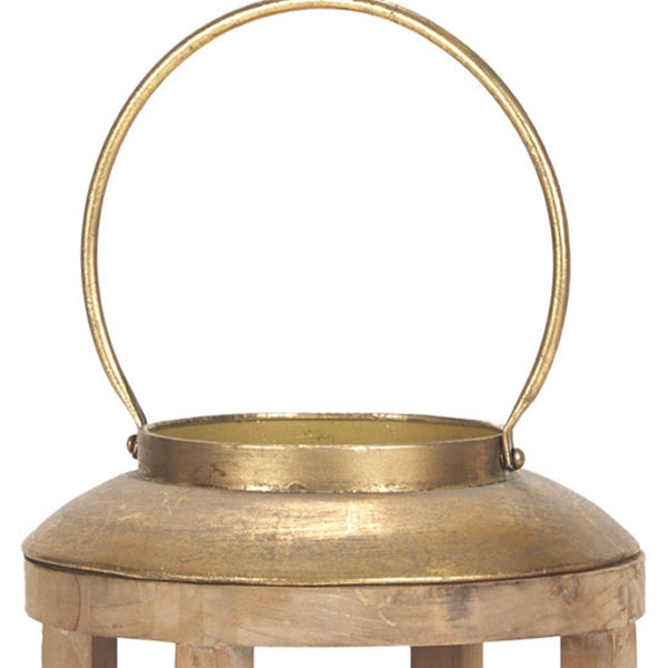 HomeRoots 26" Handcrafted Geometric Wood and Metal Lantern - Distressed Finish for Warm Ambiance & Style 609333