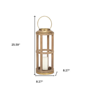 HomeRoots 26" Handcrafted Geometric Wood and Metal Lantern - Distressed Finish for Warm Ambiance & Style 609333