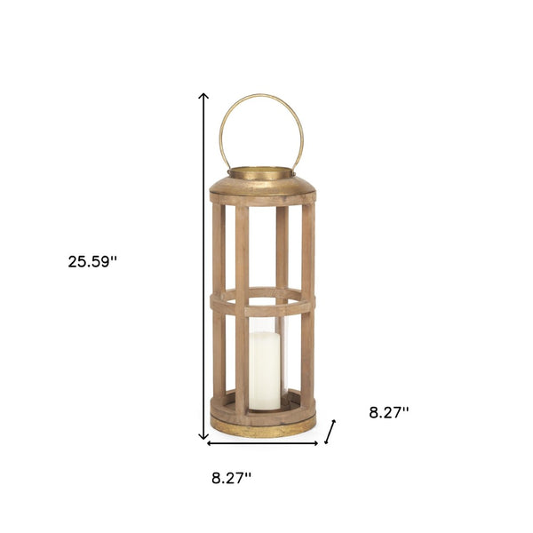 HomeRoots 26" Handcrafted Geometric Wood and Metal Lantern - Distressed Finish for Warm Ambiance & Style 609333