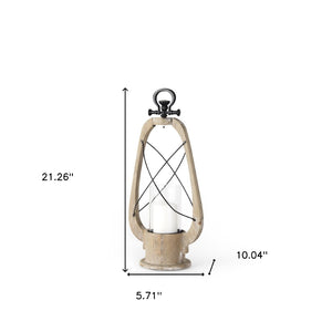 HomeRoots 21" Distressed Brown and Black Tabletop Lantern - Handcrafted Wood, Metal & Glass Candle Holder Decor 609334