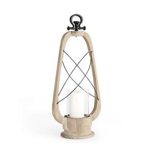 HomeRoots 25" Brown Distressed Tabletop Lantern - Unique Solid Wood & Metal Candle Holder for Rustic Decor 609335