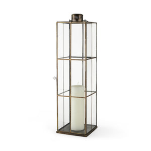 HomeRoots 31" Elegant Gold Geometric Metal Lantern Candle Holder - Stylish Decor for Home & Events 609338