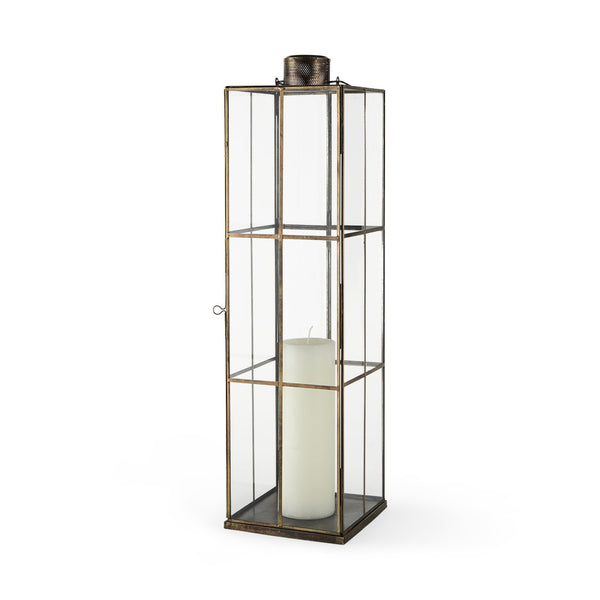 HomeRoots 31" Elegant Gold Geometric Metal Lantern Candle Holder - Stylish Decor for Home & Events 609338