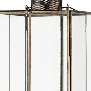 HomeRoots 31" Elegant Gold Geometric Metal Lantern Candle Holder - Stylish Decor for Home & Events 609338