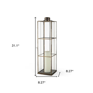 HomeRoots 31" Elegant Gold Geometric Metal Lantern Candle Holder - Stylish Decor for Home & Events 609338