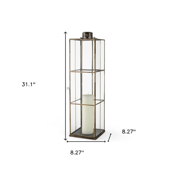 HomeRoots 31" Elegant Gold Geometric Metal Lantern Candle Holder - Stylish Decor for Home & Events 609338