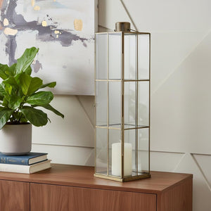 HomeRoots 31" Elegant Gold Geometric Metal Lantern Candle Holder - Stylish Decor for Home & Events 609338