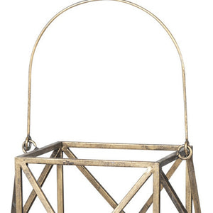 HomeRoots 36" Gold Distressed Geometric Lantern - Handmade Metal Candle Holder for Elegant Home Decor & Events 609340