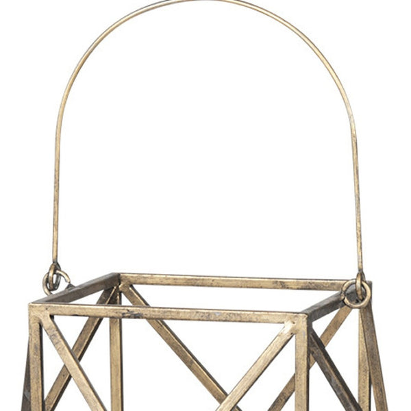 HomeRoots 36" Gold Distressed Geometric Lantern - Handmade Metal Candle Holder for Elegant Home Decor & Events 609340